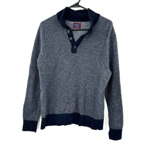 UNTUCKit‎ Size Large Sorensen Cross Stitch Sweater Blue Button V-Neck 100% Wool - Picture 1 of 4
